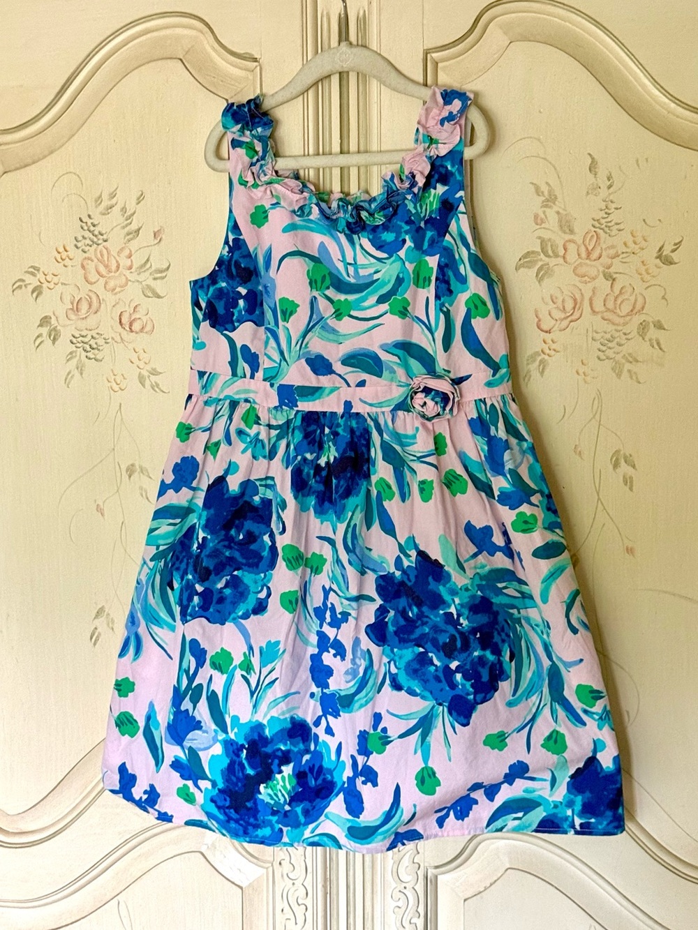 Lilly Pulitzer Girls’ 14 Georgina Dress Pink Tropics Tint Sweet Pea Blue